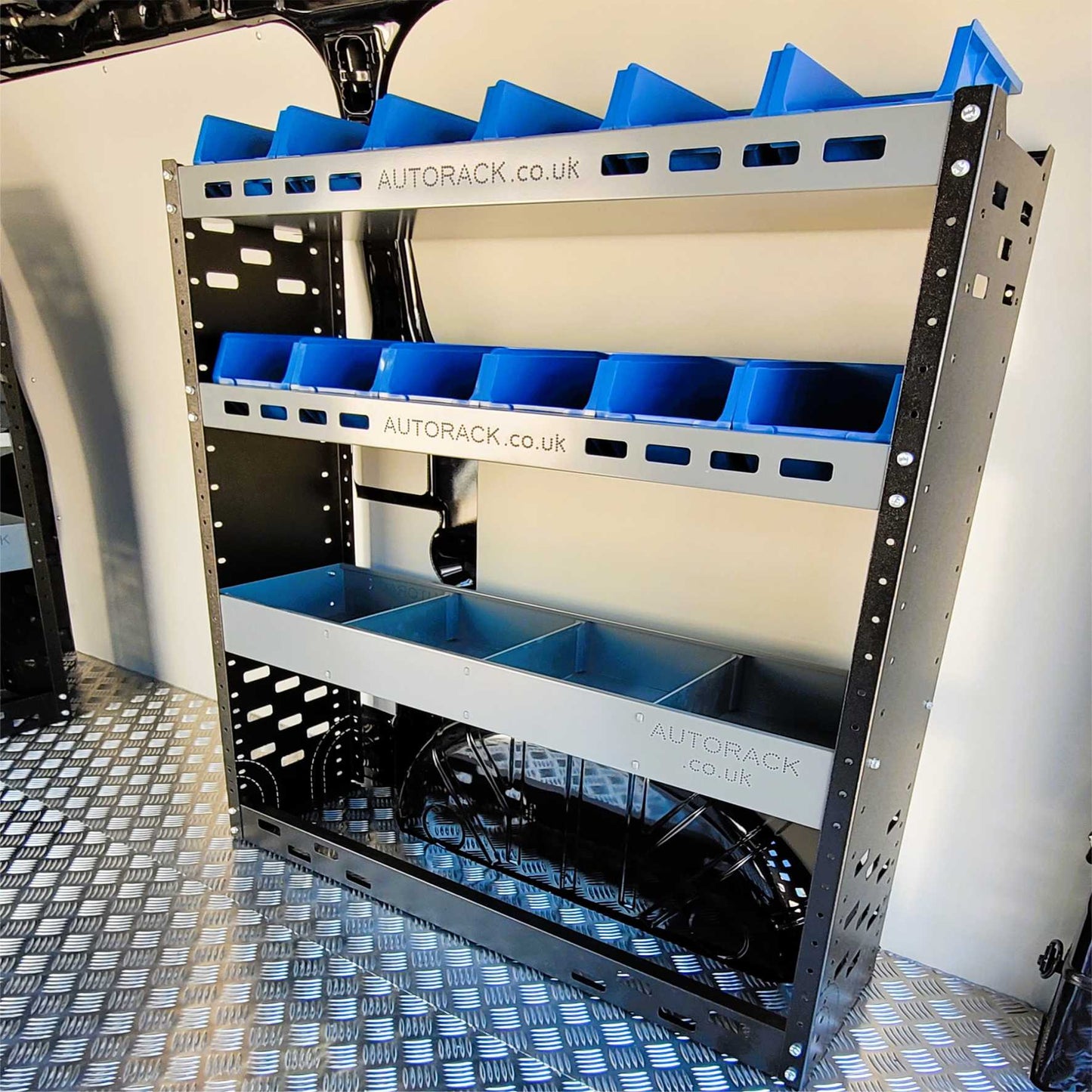 Van Racking Shelving Unit with 12 x plastic parts bins - VAN RACKING SYSTEM KIT - 15 - Autorack Products Ltd