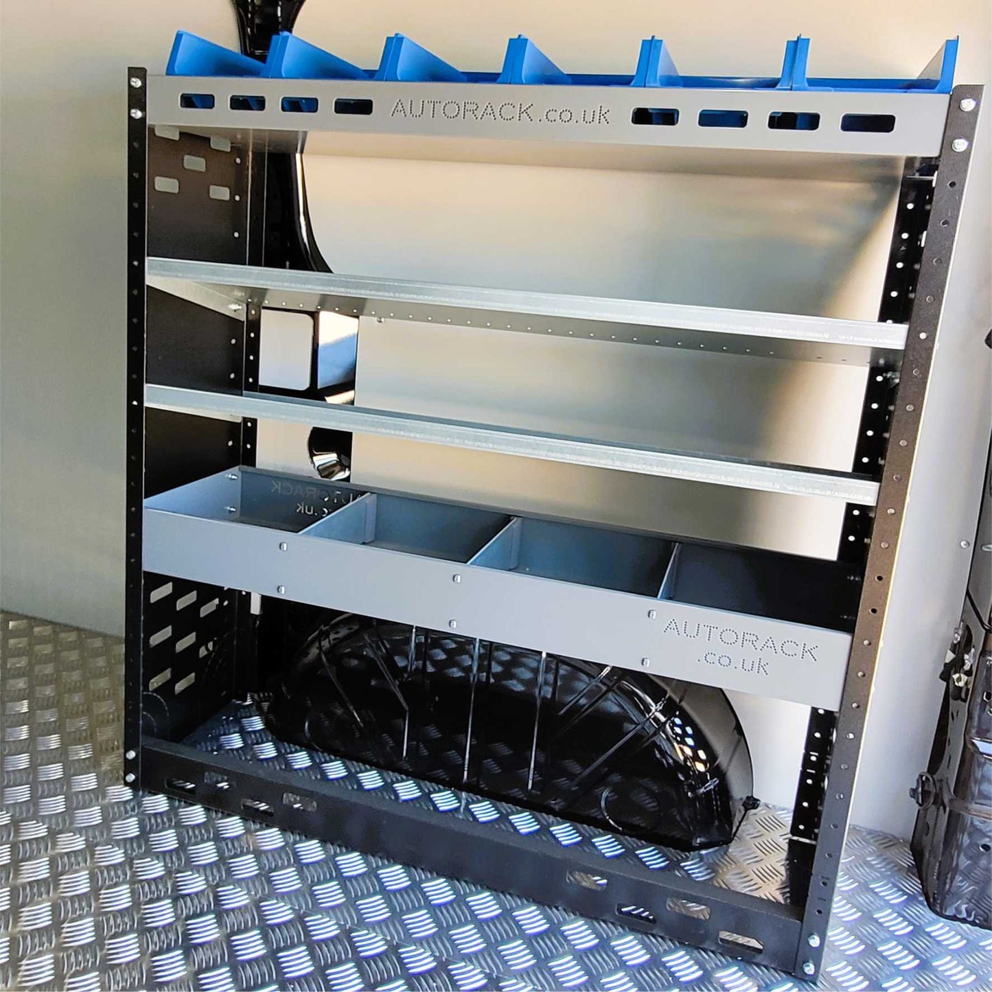 Van Racking Shelving Unit with 6 x plastic parts bins - VAN RACKING SYSTEM KIT - 14 - Autorack Products Ltd