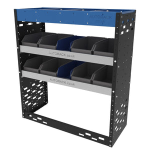 Van Racking - van shelving storage unit with 8 x grey plastic parts bins- HD14-BLU - Autorack Products Ltd