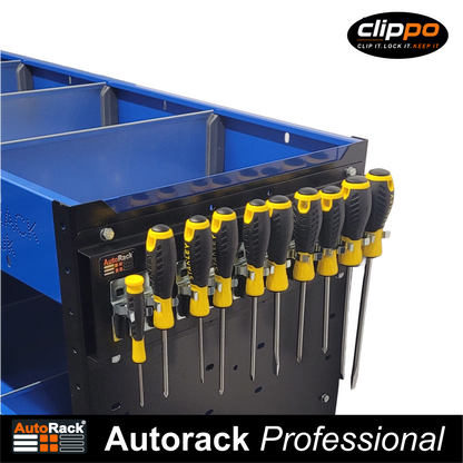 Clippo Tool Rail – Secure Tool Holder for Vans, Workshops & Van Racking