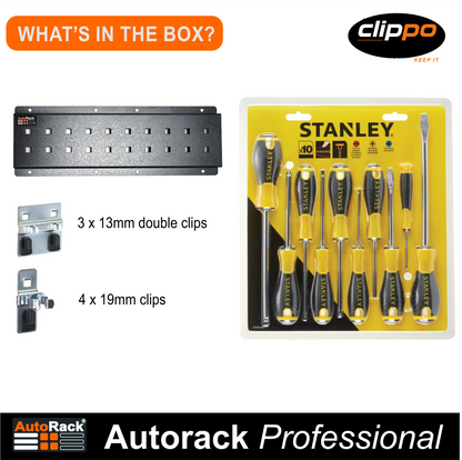 Clippo 10 Hole Rail | Clips and 10 Piece Screwdriver Set