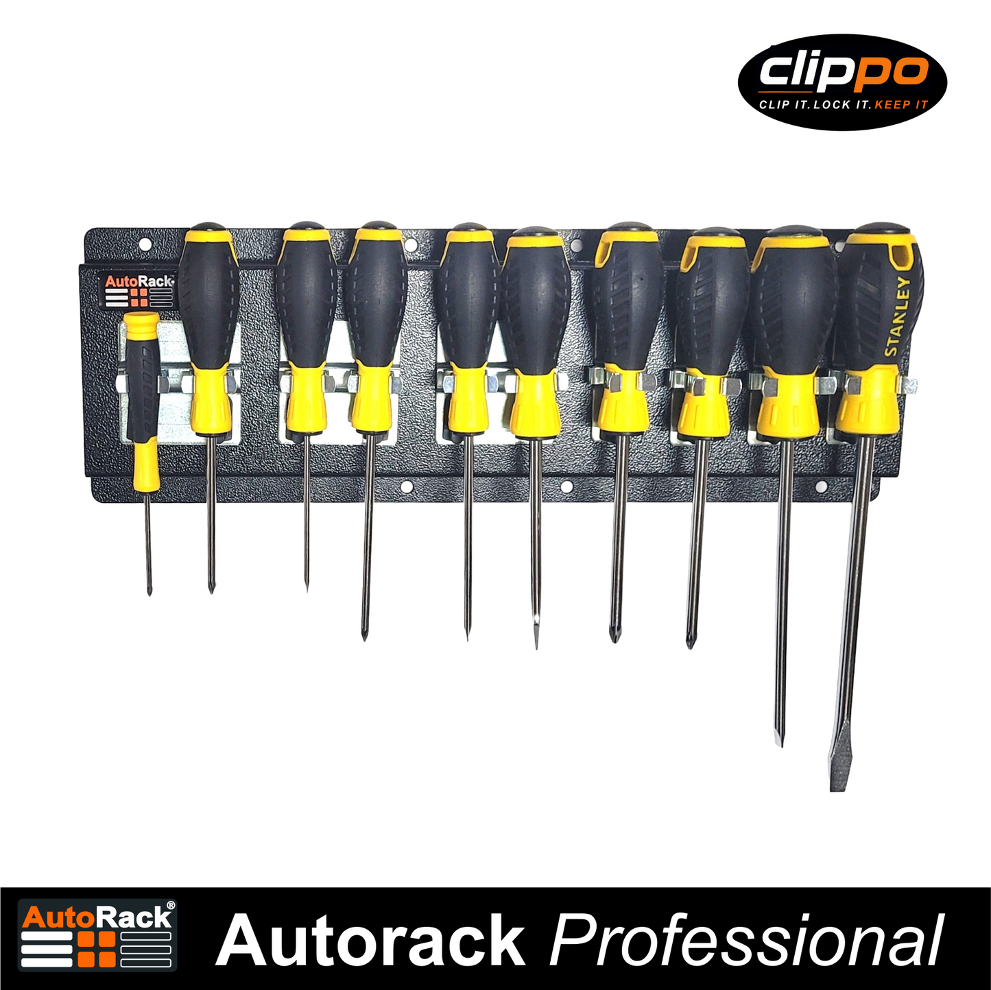 Clippo 10 Hole Rail | Clips and 10 Piece Screwdriver Set