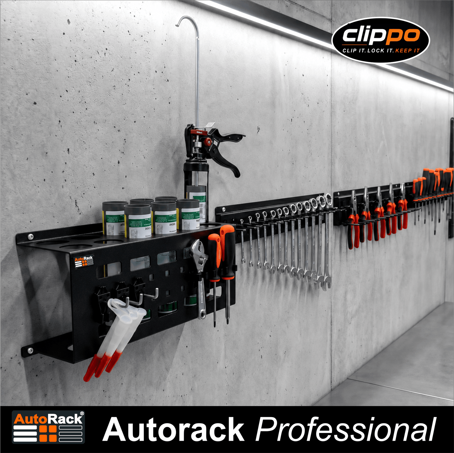 Clippo Tool Rail – Secure Tool Holder for Vans, Workshops & Van Racking - Autorack Products Ltd Clippo Tool Rail – Secure Tool Holder for Vans, Workshops & Van Racking
