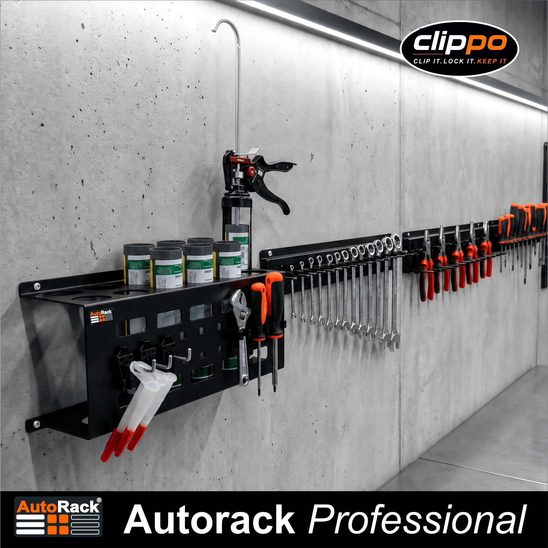 Clippo Tool Rail – Secure Tool Holder for Vans, Workshops & Van Racking - Autorack Products Ltd Clippo Tool Rail – Secure Tool Holder for Vans, Workshops & Van Racking