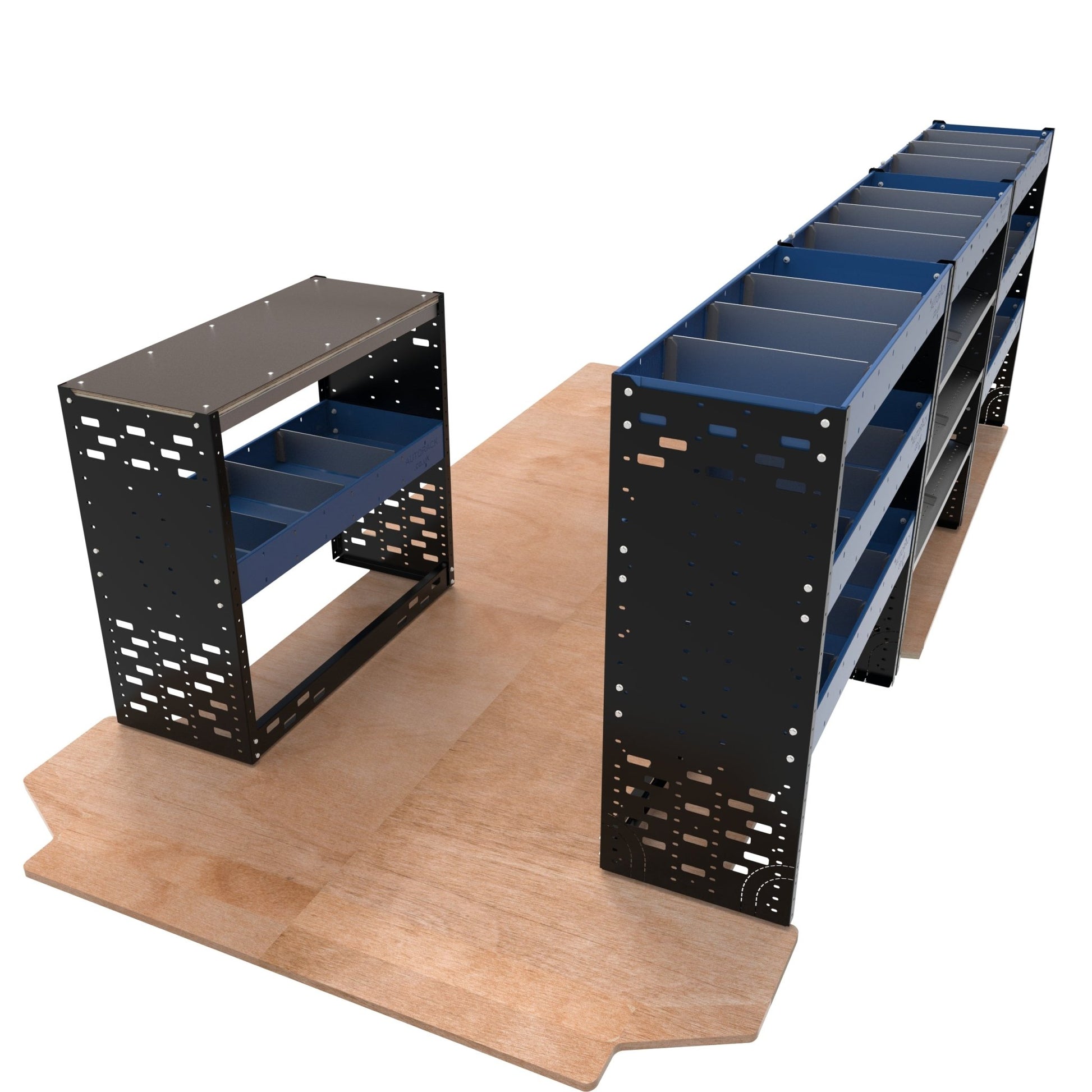 Extra Heavy Duty Metal Van Racking & Workbench - LWB - VP - HD23 - BLU - Autorack Products Ltd