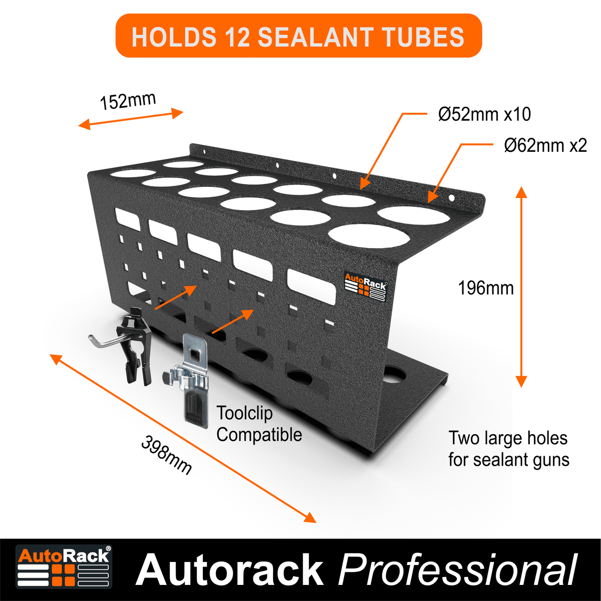 Sealant Tube & Sealant Gun Holder - New 12 Hole Design - Autorack Products Ltd Sealant Tube & Sealant Gun Holder - New 12 Hole Design