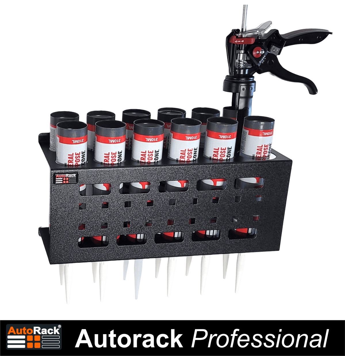 Sealant Tube & Sealant Gun Holder - New 12 Hole Design - Autorack Products Ltd Sealant Tube & Sealant Gun Holder - New 12 Hole Design