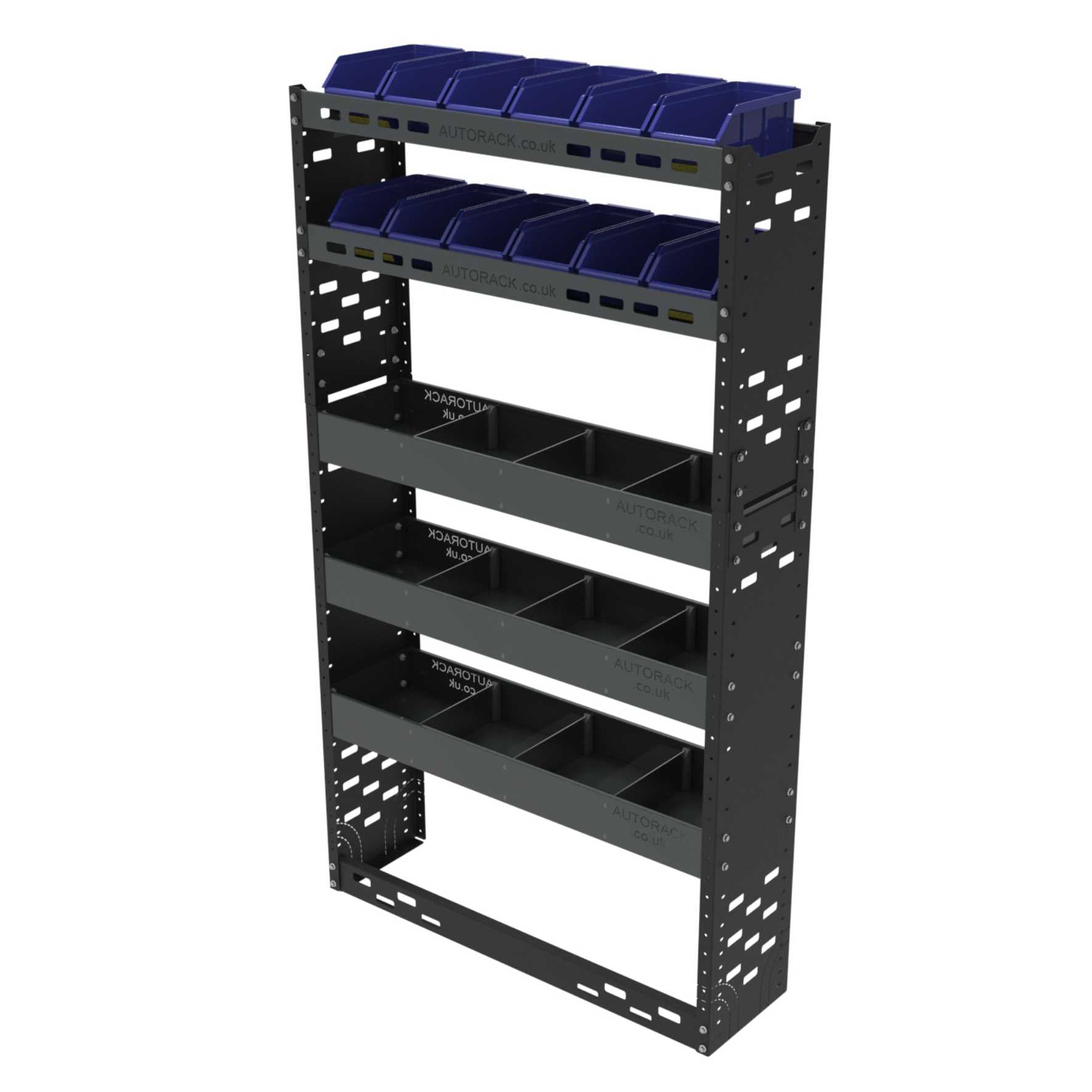 Van Racking Double Extension Top - XL3 Part Bins - High/Medium Roof Vehicles - Autorack Products Ltd