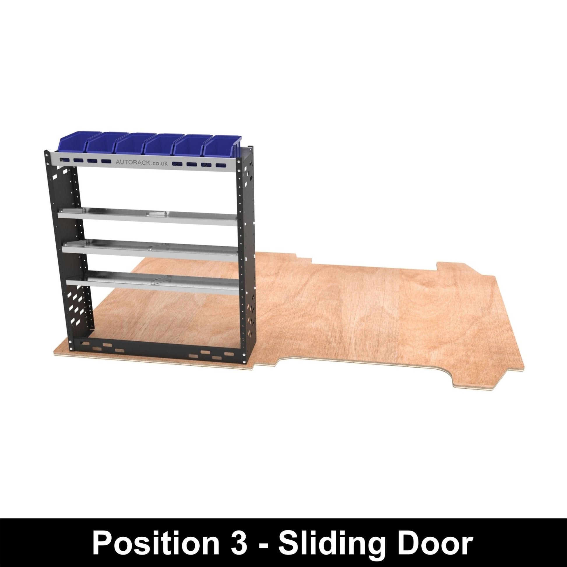 Van Racking Shelving Unit - 3 Toolbox Shelves - 6 plastic parts bins - Stellantis - Autorack Products Ltd
