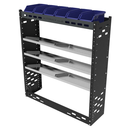 Van Racking Shelving Unit - 3 Toolbox Shelves - 6 plastic parts bins - Stellantis - Autorack Products Ltd