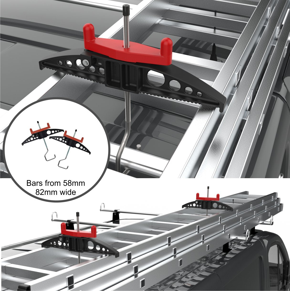Easy-Clamp Ladder Clamps - (Wide Hook Version for Extra Wide Roof Bars) - Evo Bar ladder clamp - Thule roof bar ladder clamp, wing bar ladder clamp