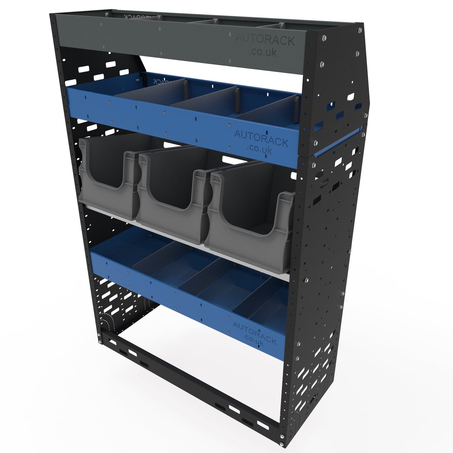 Van Racking - van shelving storage unit - Plumbers van racking kit with extension top - HD21-EXT-BLU - Autorack Products Ltd