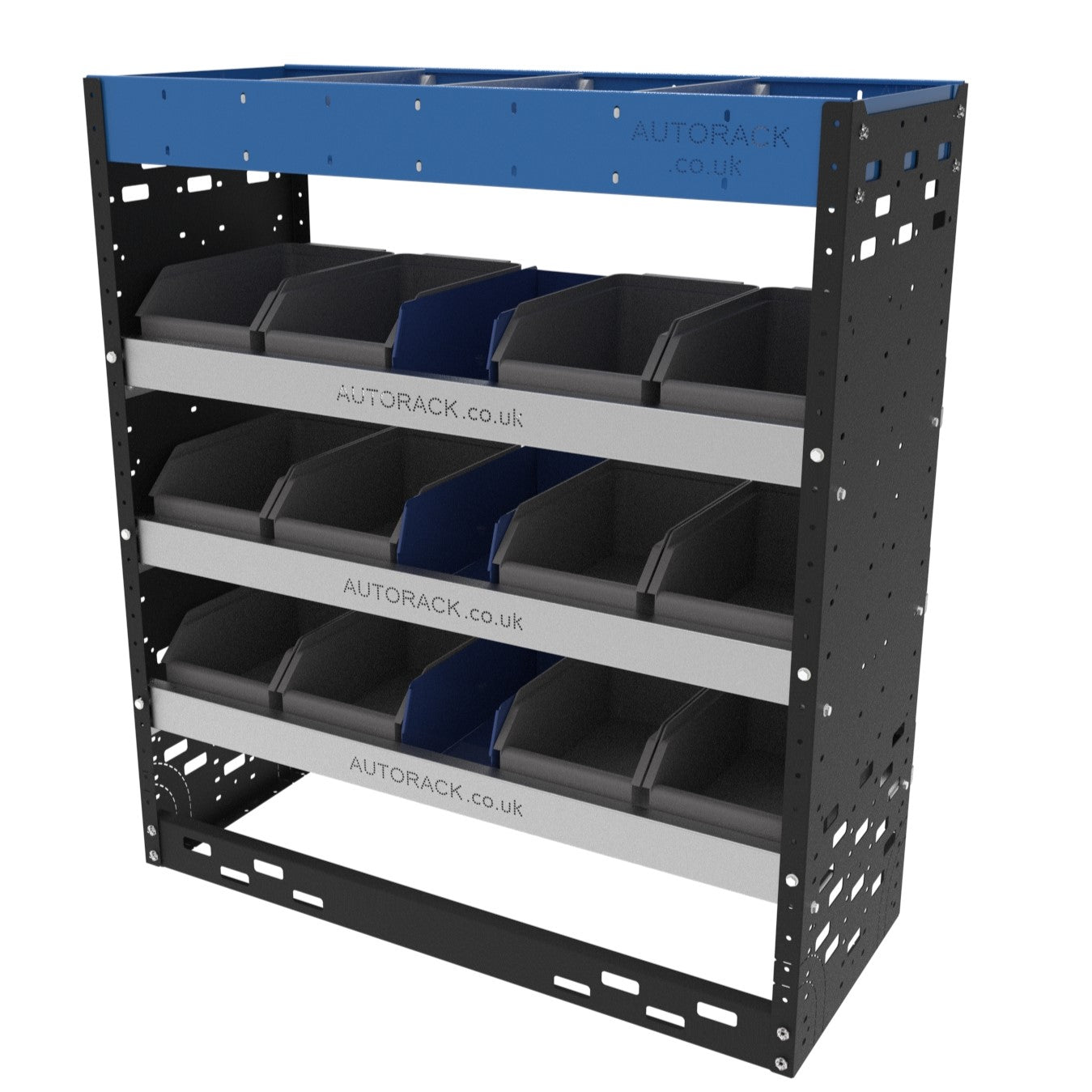 Van Racking - van shelving with 12 x grey plastic parts bins – Autorack ...