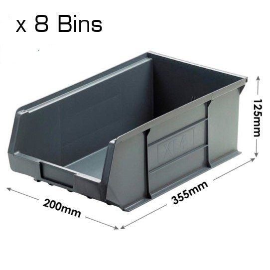 Van Racking - van shelving storage unit with 8 x grey plastic parts bins- HD14-BLU - Autorack Products Ltd